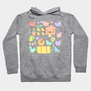 Pastel Spring Chickens and Flowers Hoodie